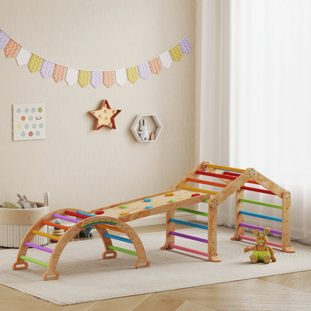 Triangolo di arrampicata con scivolo reversibile e altalena ¨C Xylo ¨C Struttura multicolore per bambini