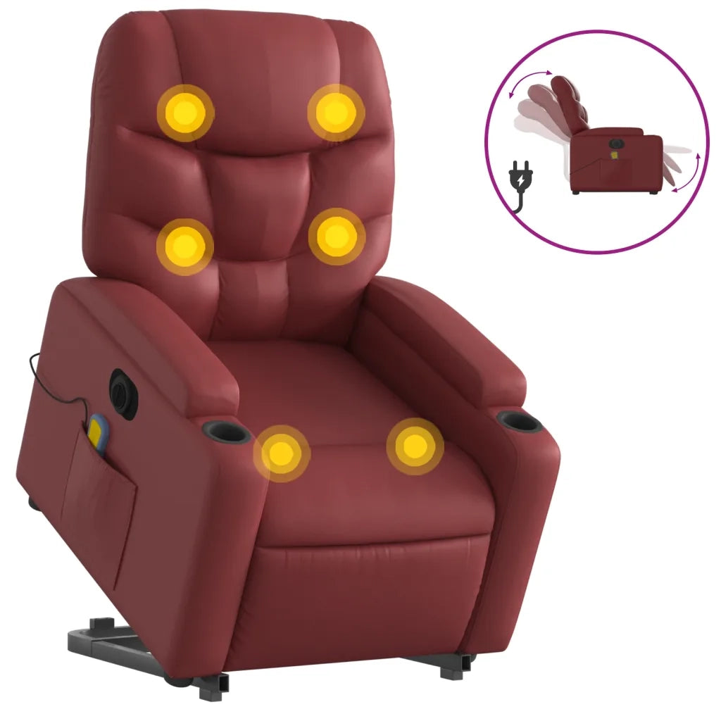 Poltrona Alzapersona Reclinabile Rosso Vino in Similpelle 3204683