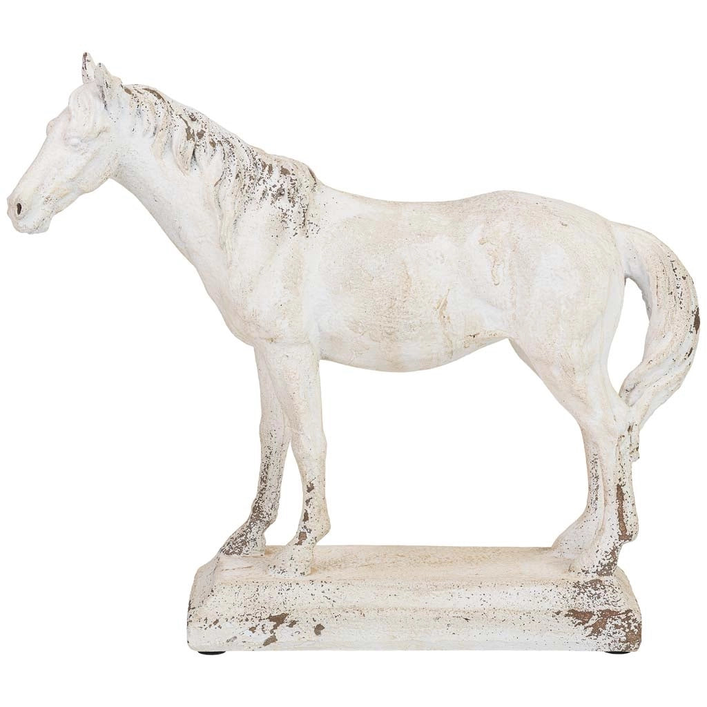 Statuetta decorativa a forma di cavallo in resina bianca, 38 x 11 x 32,5 cm (altezza)
