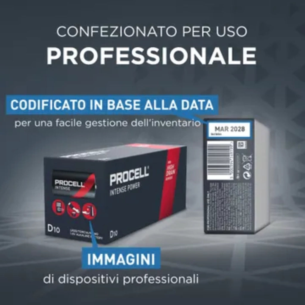 Batterie Alcaline Procell Intense D LR20 Professionali Confezione da 10 Pz Alta Durata