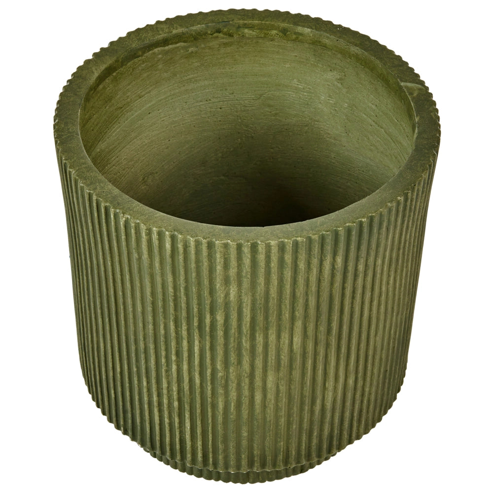 Vaso in argilla Verde Oliva Fibra Vaso per piante da giardino 30 x 30 x 30 cm Foro di drenaggio Finitura verticale a coste Giardino esterno Patio