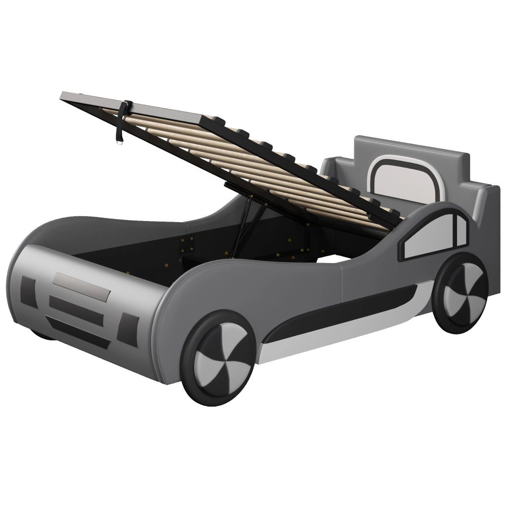 Letto per bambini a forma di auto 90x200 cm con rete a doghe e contenitore; grigio