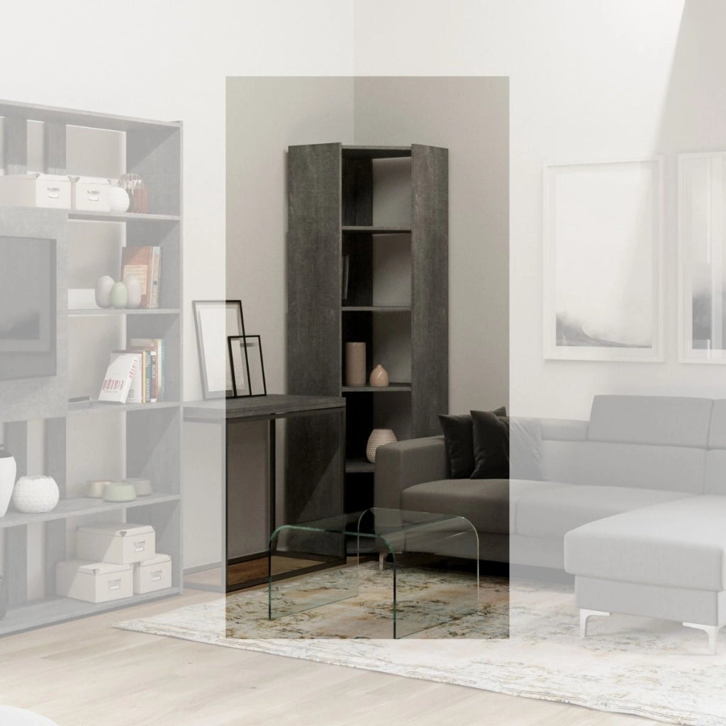 Libreria Angolare Moderna 5 Ripiani 60,3x60,3x205 cm in nobilitato Cemento