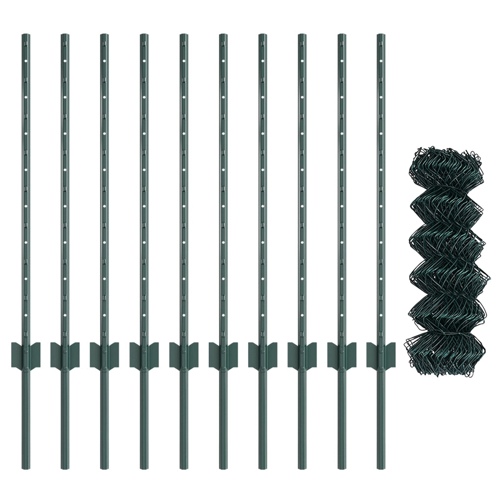Recinzione a Maglie con 10 Post U Verde 0.8x10 m Acciaio