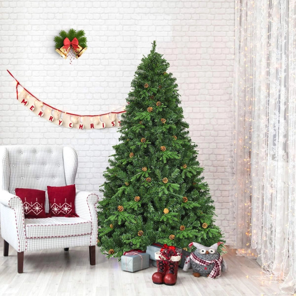 Albero di Natale 210 cm, Albero di Natale con 460 Luci a LED Bianco Caldo, 925 Rami e Pigne, Decorazione Natalizia per Casa e Negozio (210cm)