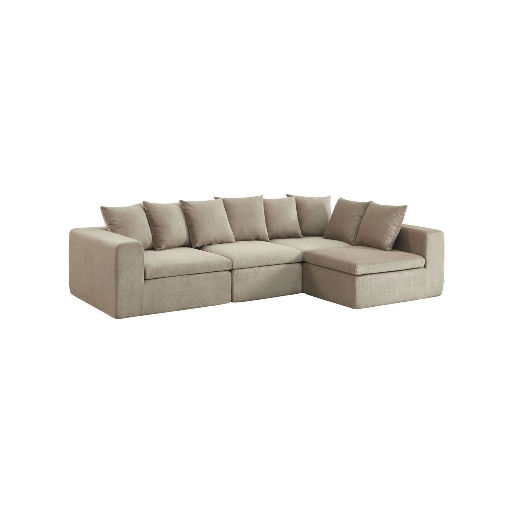 Divano modulare in tessuto ciniglia, 4 posti, beige scuro