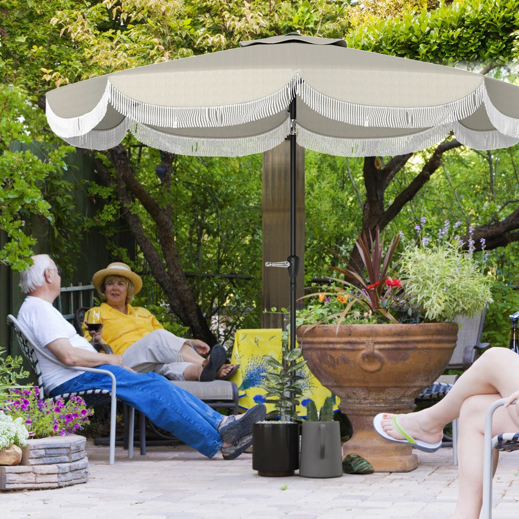 Ombrellone da Giardino Rotondo con Manovella ¨C zephmum ¨C Grigio Chiaro 2.7x2.4 m