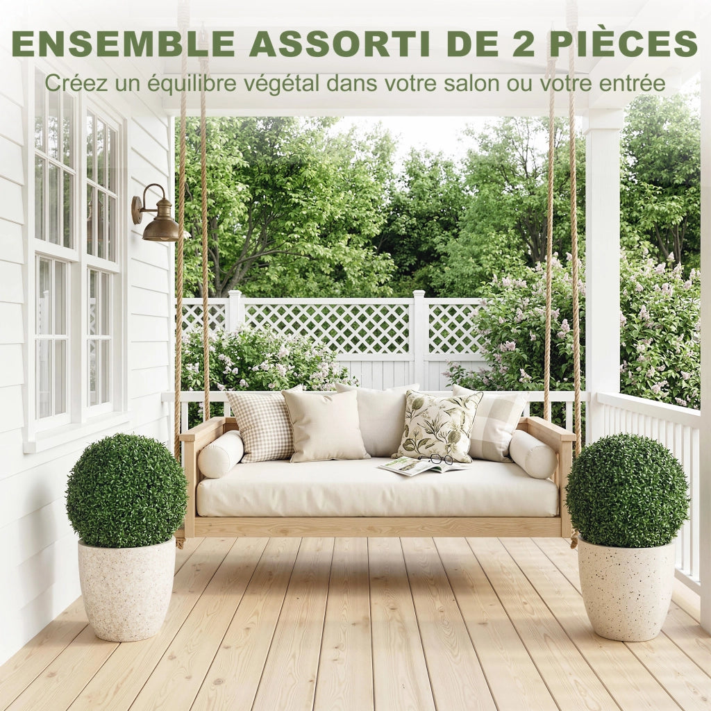 2 Palle Buxus Artificiali in Vaso ¨C zephmum ¨C Verde 42 cm