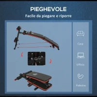 Panca per Addominali Pieghevole e Regolabile con Vogatore e 2 Corde, in Acciaio 51x137x50-66 cm, Nera e Rossa