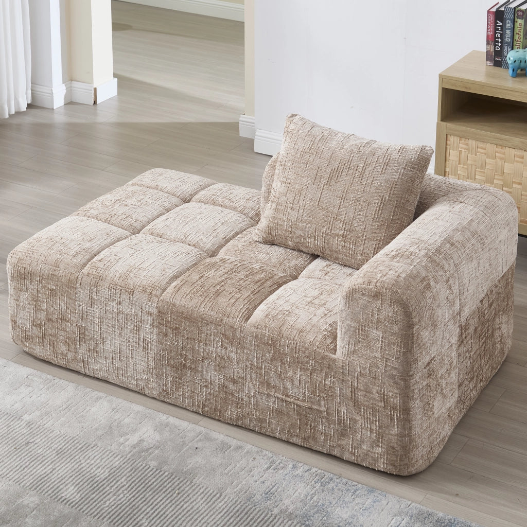 OKWISH Chaise Longue in Ciniglia, Seduta Imbottita con Cuscino e Tasche Laterali, Design Ergonomico, Cachi, 158 × 90 × 60 cm
