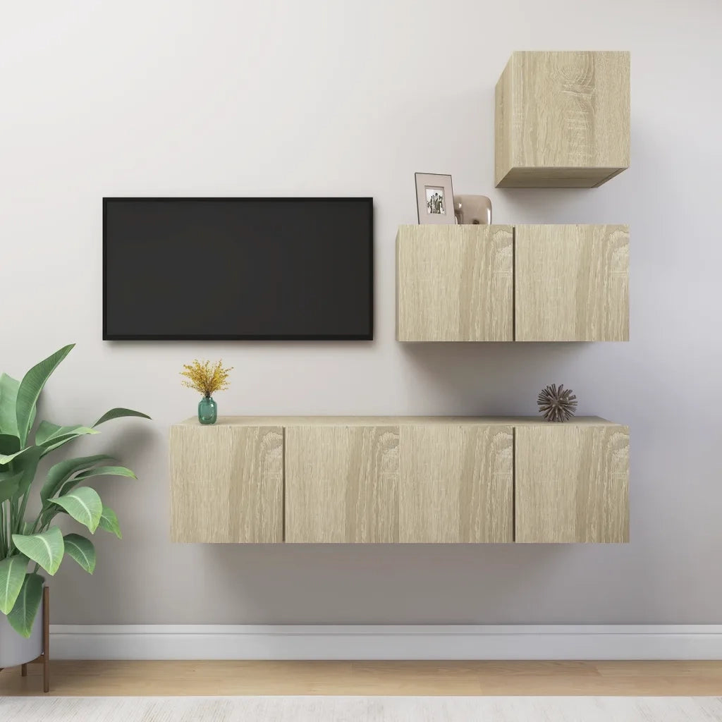 Set di Mobili TV 4 pz Rovere Sonoma in Legno Multistrato 3079049