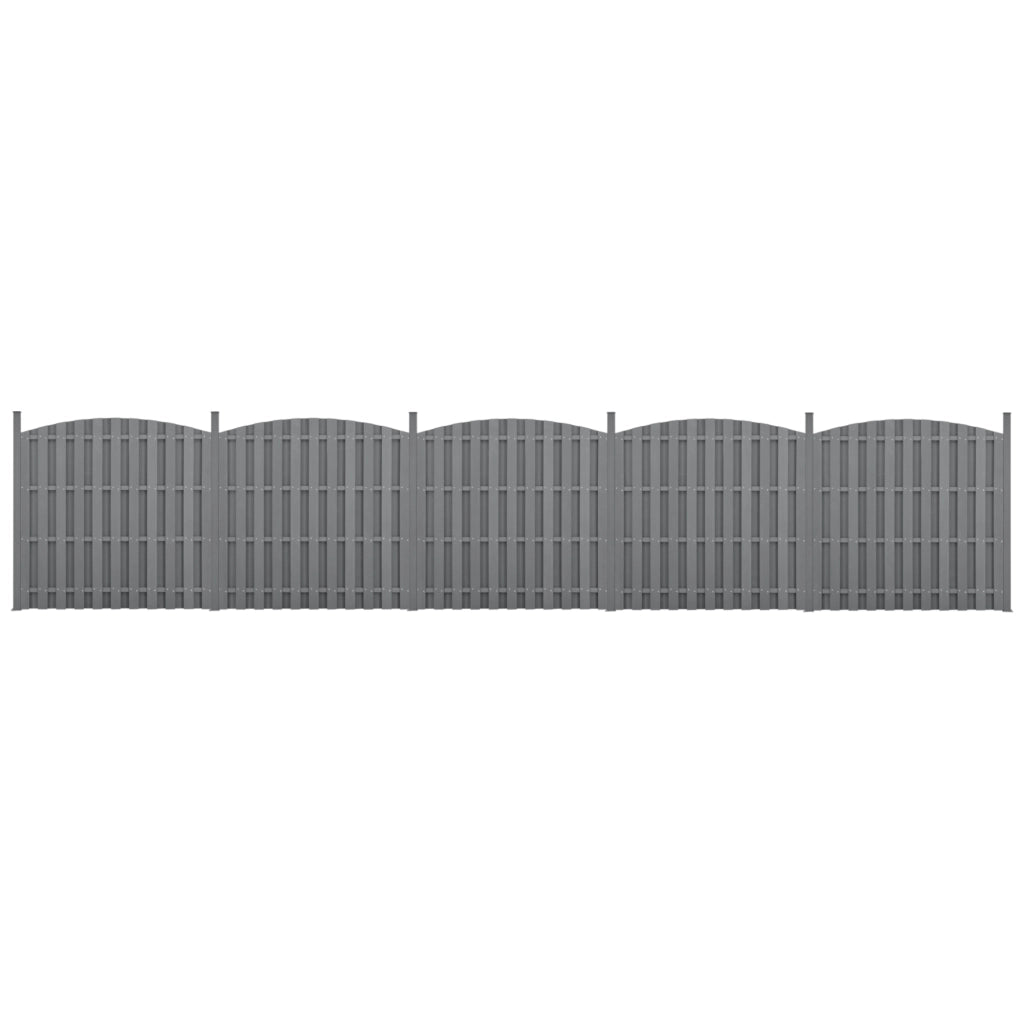 Set di 5 Pannelli Steccato ad Arco con Doghe in WPC e Base in Acciaio (AxL)185x932 cm - Grigio NEU.HOLZ