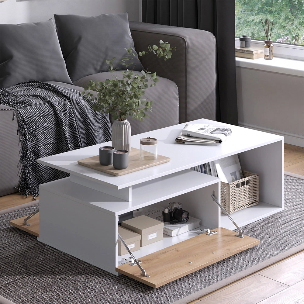 Vicco Tavolino da salotto Rovere bianco/dorato 118 x 59 cm