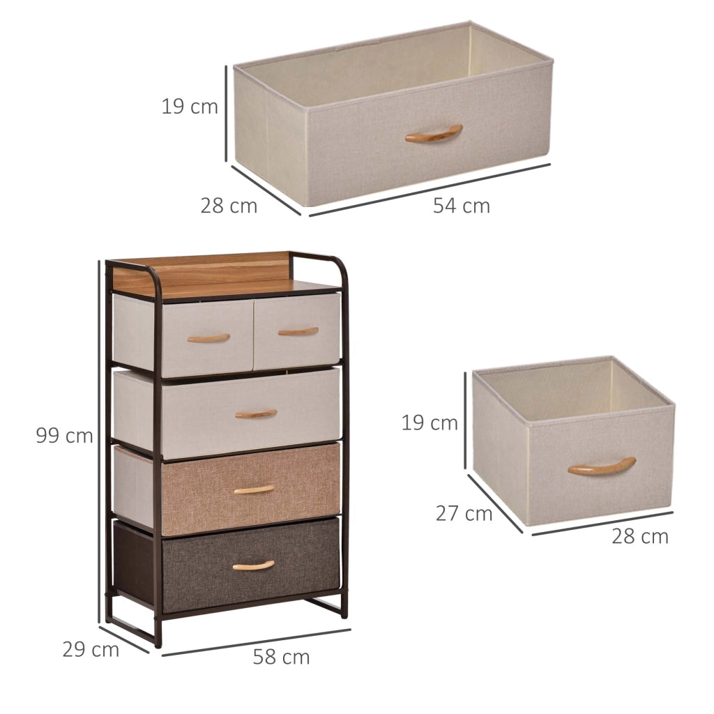 Cassettiera 5 Cassetti Tessuto ¨C zephmum ¨C Multicolore 58x29x99cm