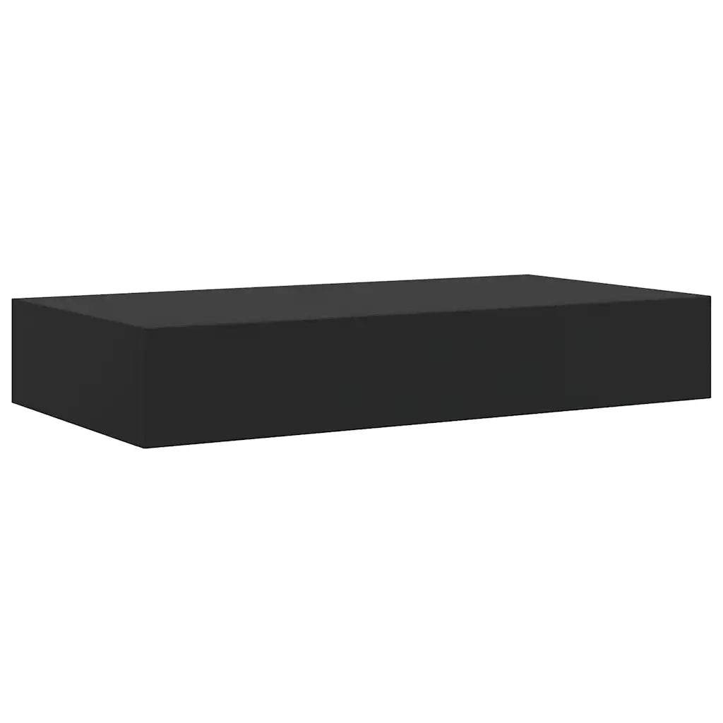 Mensola a Muro Galleggianti con Cassetto Nera 48x25x8 cm 288205