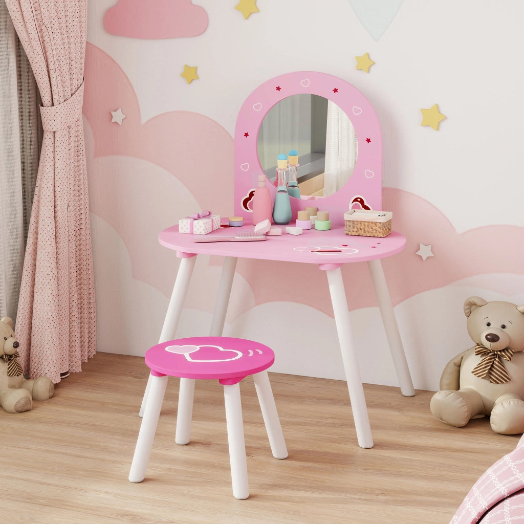 Tocador Bambini con Specchio e Sgabello ¨C Zephmum ¨C Rosa 3-6 Anni