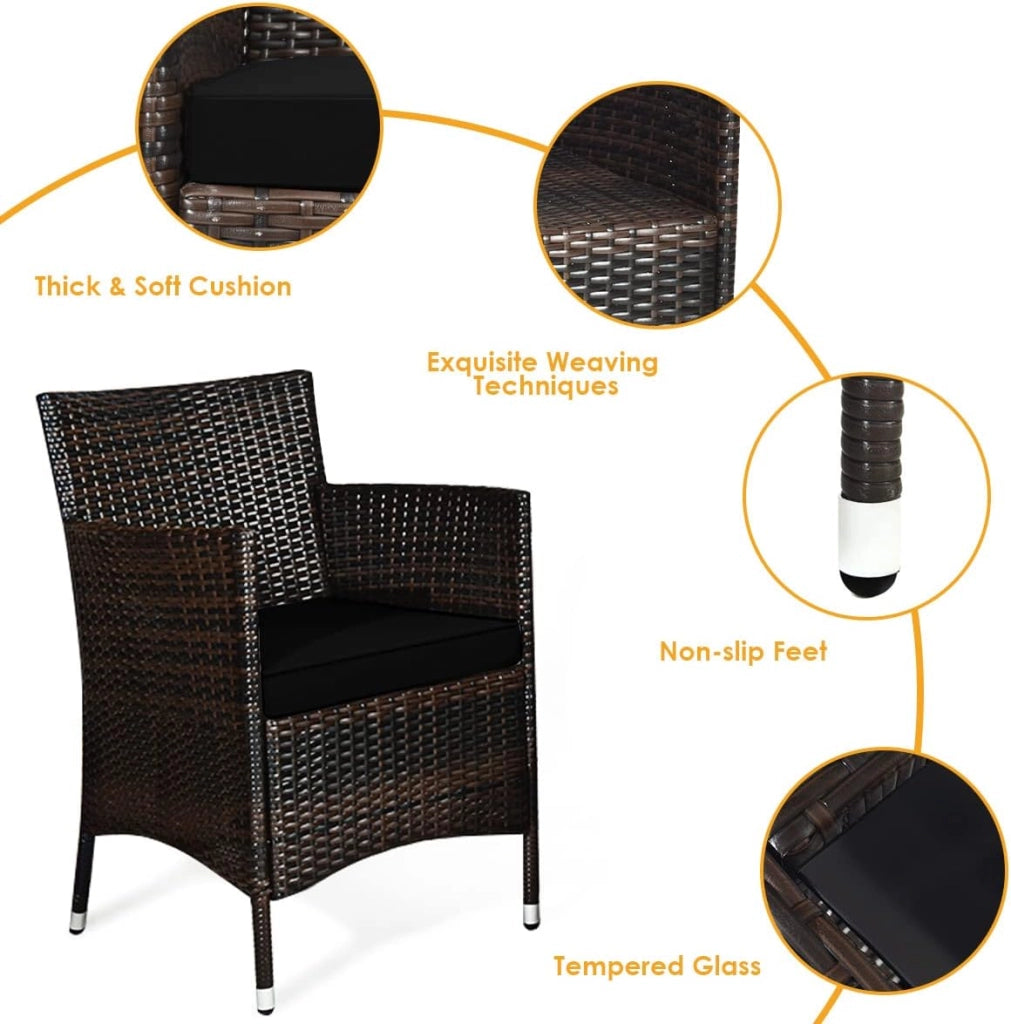Set di Mobili per 4 Pezzi, Set di Divani in Rattan per Esterni con Piano in Vetro Temperato, Cuscini per Sedili Inclusi