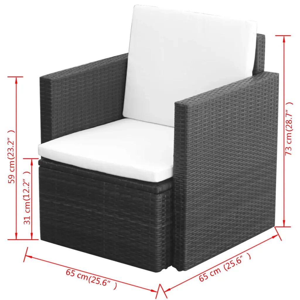Sedia da Giardino con Cuscini in Polyrattan Nero 42669