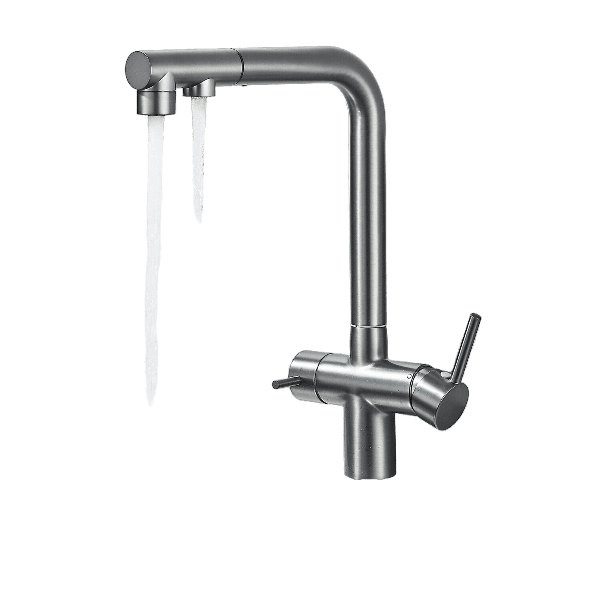 Felix | miscelatore estraibile 3 vie premium grigio titanio opaco | rubinetto da cucina a osmosi in acciaio inox| 360 gradi rotabile filtro 3 attacchi