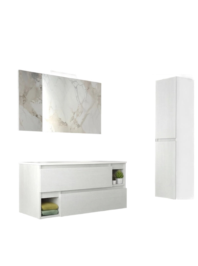 Mobile da Bagno Sospeso con Lavabo 100 cm e Specchio Dany Bianco Frassino