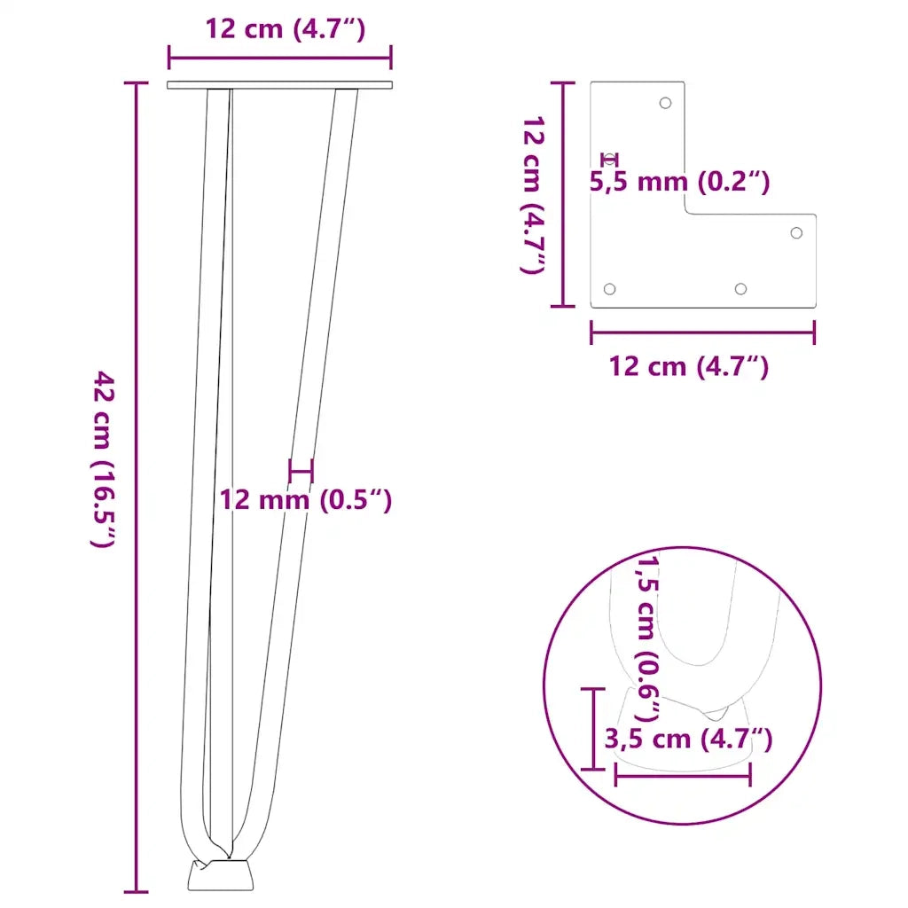 vidaXL Gambe a forcina per tavolino 4 pz bianche 42 cm in acciaio massiccio