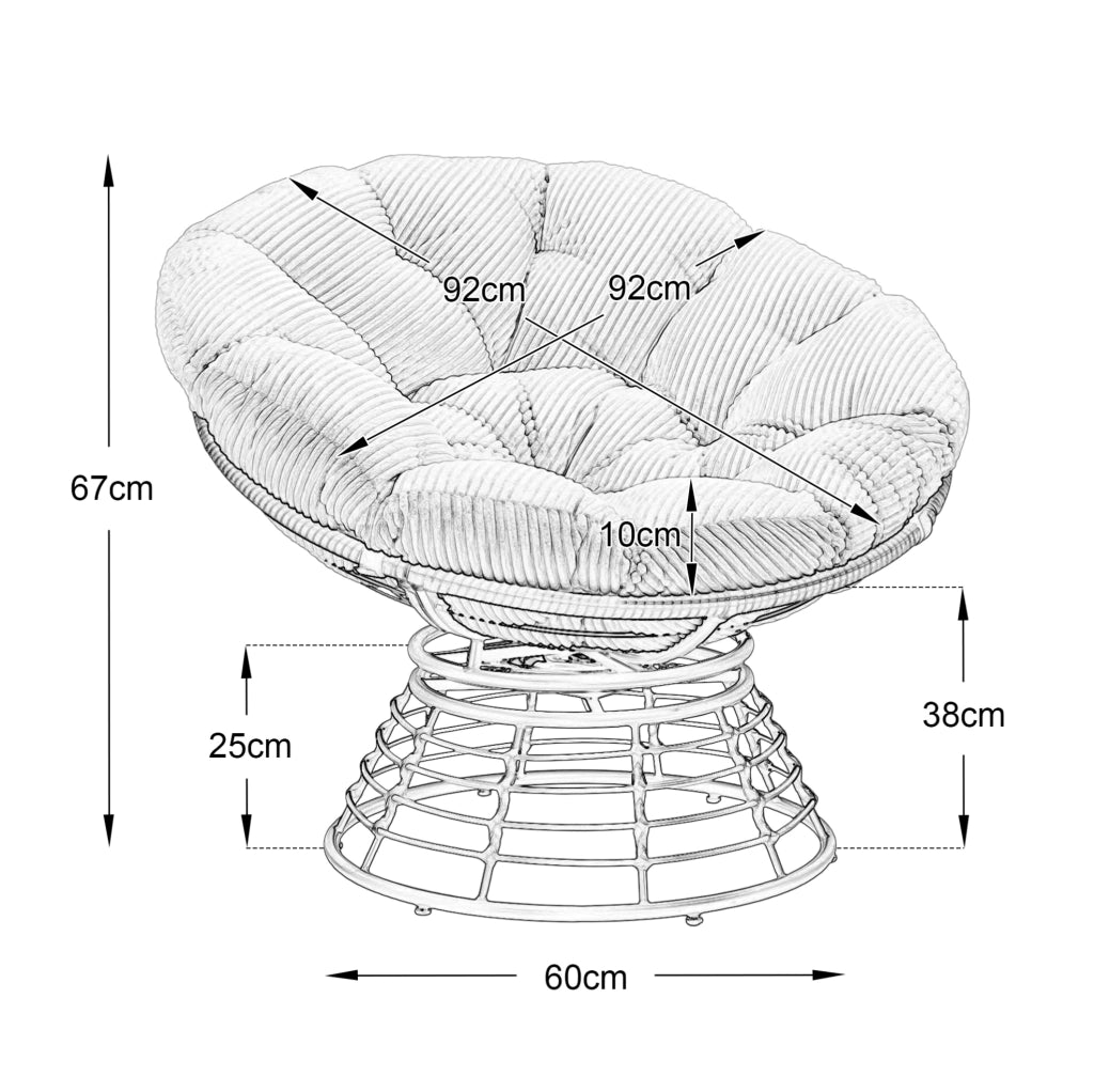 Poltrona Papasan girevole 360° con cuscino imbottito; ?92 x 67 cm; grigia