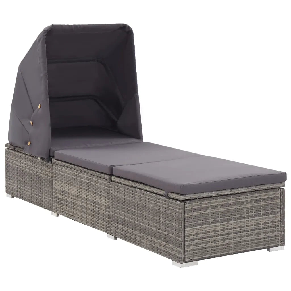 Lettino Prendisole con Tettuccio e Cuscino in Polyrattan Grigio cod mxl 6728