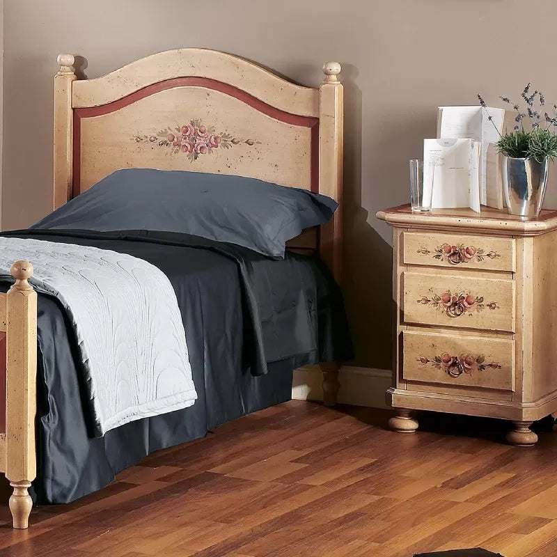 Letto sagomato singolo avorio antico filo rosso in legno 99x212x112 (1425) - Mobili 2G