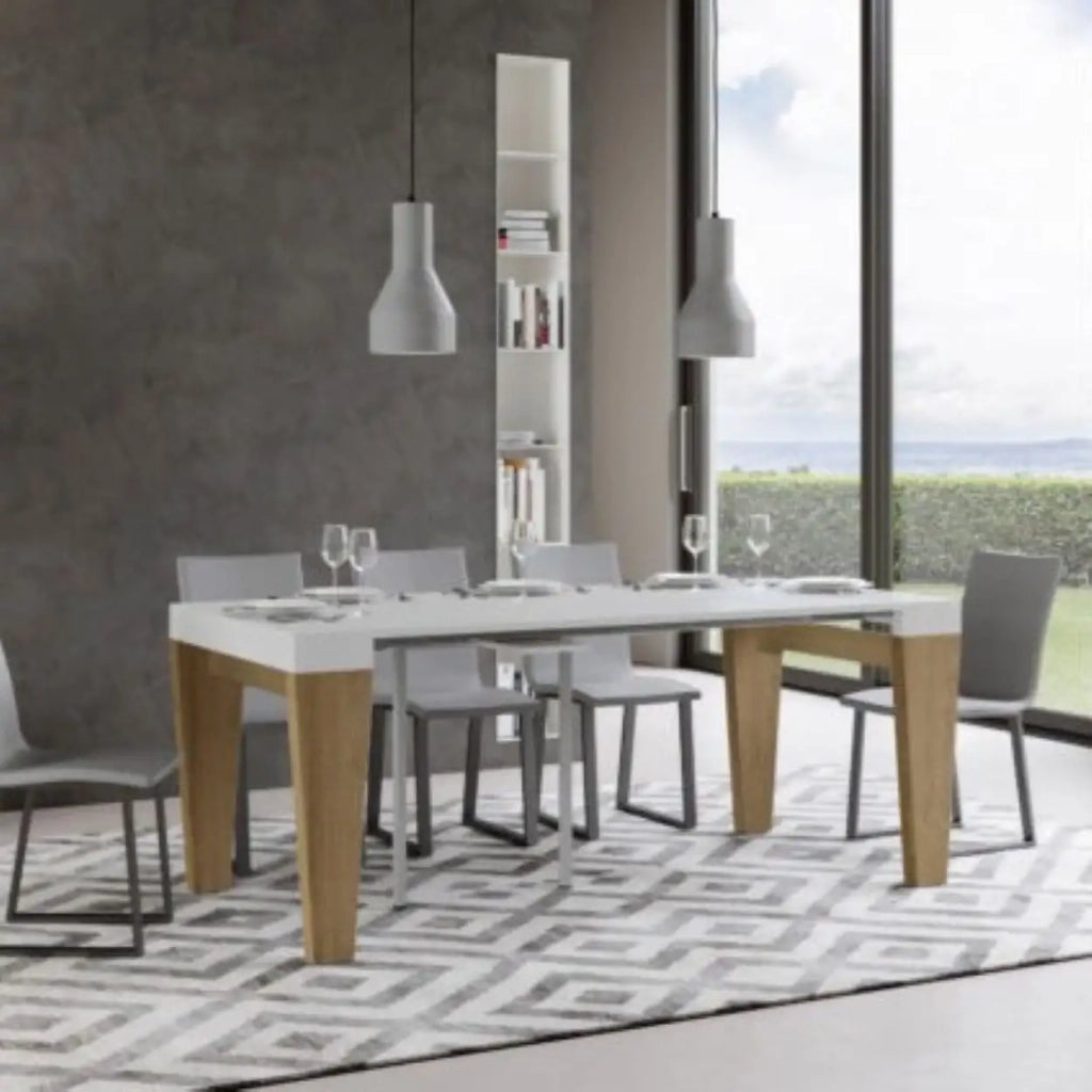 Consolle allungabile 90x40/300 cm Spimbo Mix piano bianco frassino - struttura quercia natura