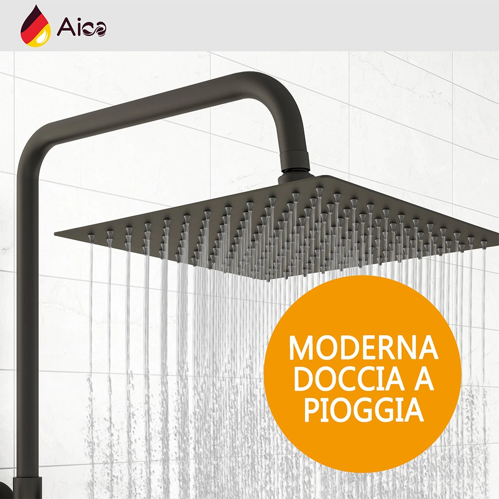 AICA Colonna doccia con miscelatore termostatico, rubinetto doccia 28x4cm, soffione doccia quadrato 30x30cm in acciaio inox nero
