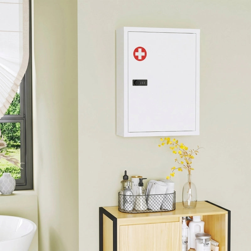Armadietto per medicinali 40x15x53.5 cm con serratura a combinazione in acciaio bianco