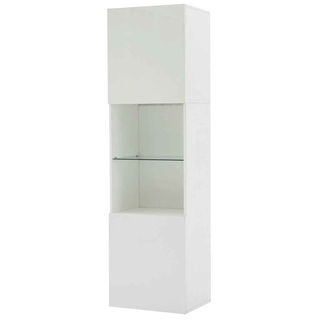Vetrina alta bianca lucida 45x35x160 cm con LED; ripiani in vetro temperato; truciolare