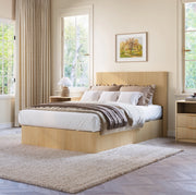 Letto contenitore 140 x 200 cm con sollevamento idraulico; MDF e metallo; rovere chiaro
