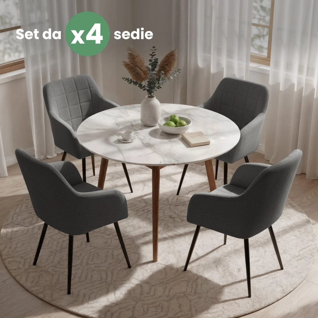 Set di 4 Sedie imbottite con cuciture quadrate LUXANO Grafite gambe nere tessuto Lumos