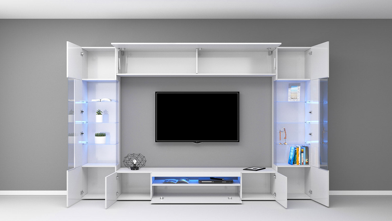 Parete Attrezzata Soggiorno 200x40x35 cm Egypt Bianco Lucido