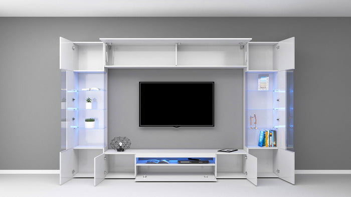 Parete Attrezzata Soggiorno 200x40x35 cm Egypt Bianco Lucido