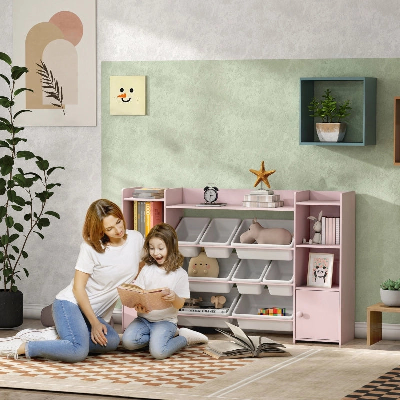 Libreria contenitore per bambini con box estraibili, rosa, 140x30x90 cm