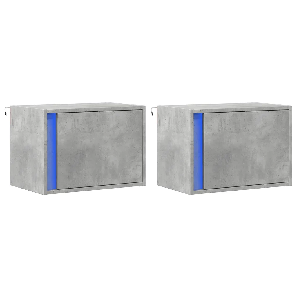 Comodini a Parete con Luci LED 2 pz-Set di 2 Tavolino da notte Grigio Cemento 461339