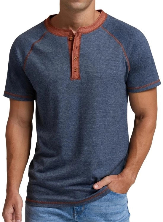 T-shirt Henley a manica corta in cotone con disegno classico - 4 bottoni - top casual per uomini - leggero e traspirante