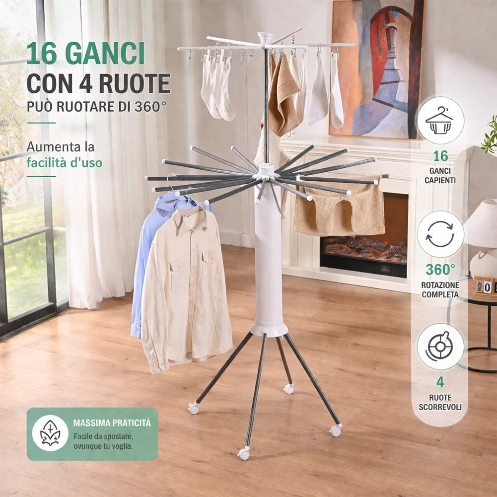 Stendibiancheria Verticale Salvaspazio Pieghevole Stendino Treppiede 112x58x170cm