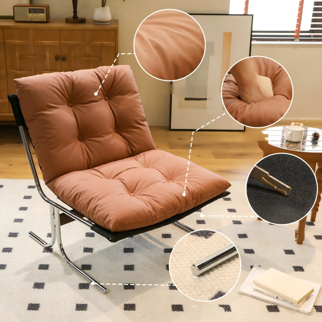 Poltrona lounge con rivestimento sfoderabile; gambe in cromo marrone