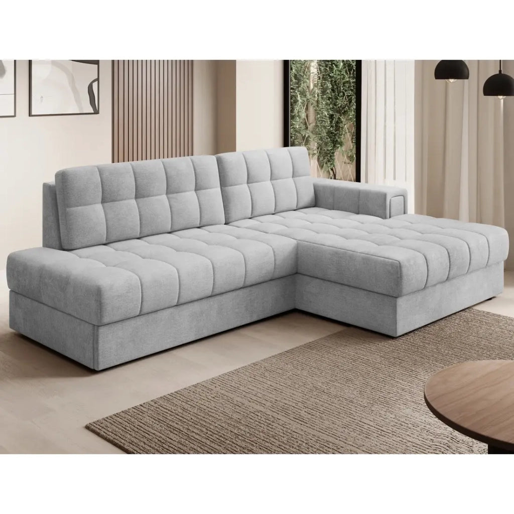 Divano angolare trasformabile CUBITO grigio 240 cm con contenitore e letto
