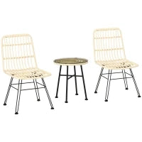 Set Mobili da Giardino 3 Pezzi con Tavolino e Sedie in Rattan PE, Poilestere e Acciaio per Esterni, Crema