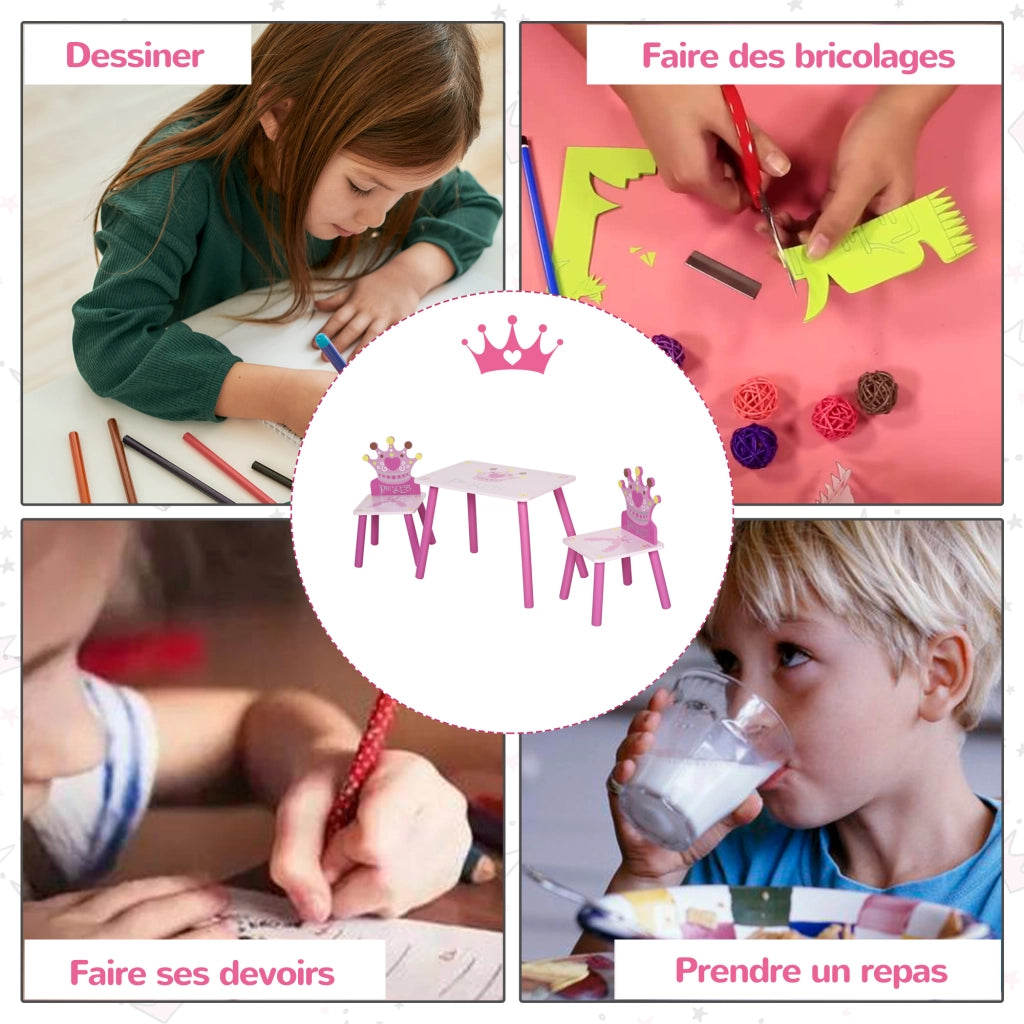 Tavolo bambini con 2 sedie ¨C zephmum ¨C rosa, legno massello