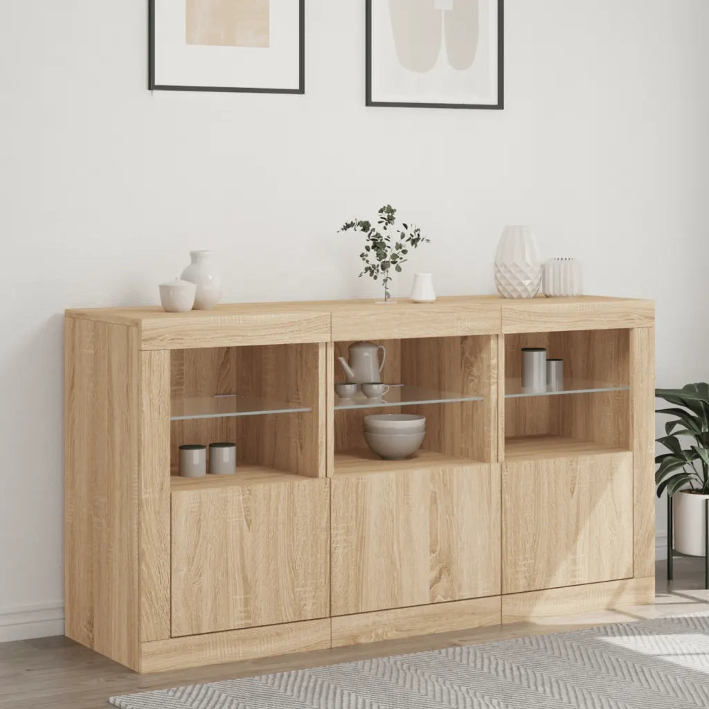 Credenza | Madia | Buffet da pranzo | Armadio da pranzo con Luci LED Rovere Sonoma 123x37x67 cm