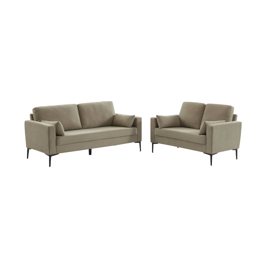 Divano in velluto a coste con gambe in metallo, 2 posti, beige grigio