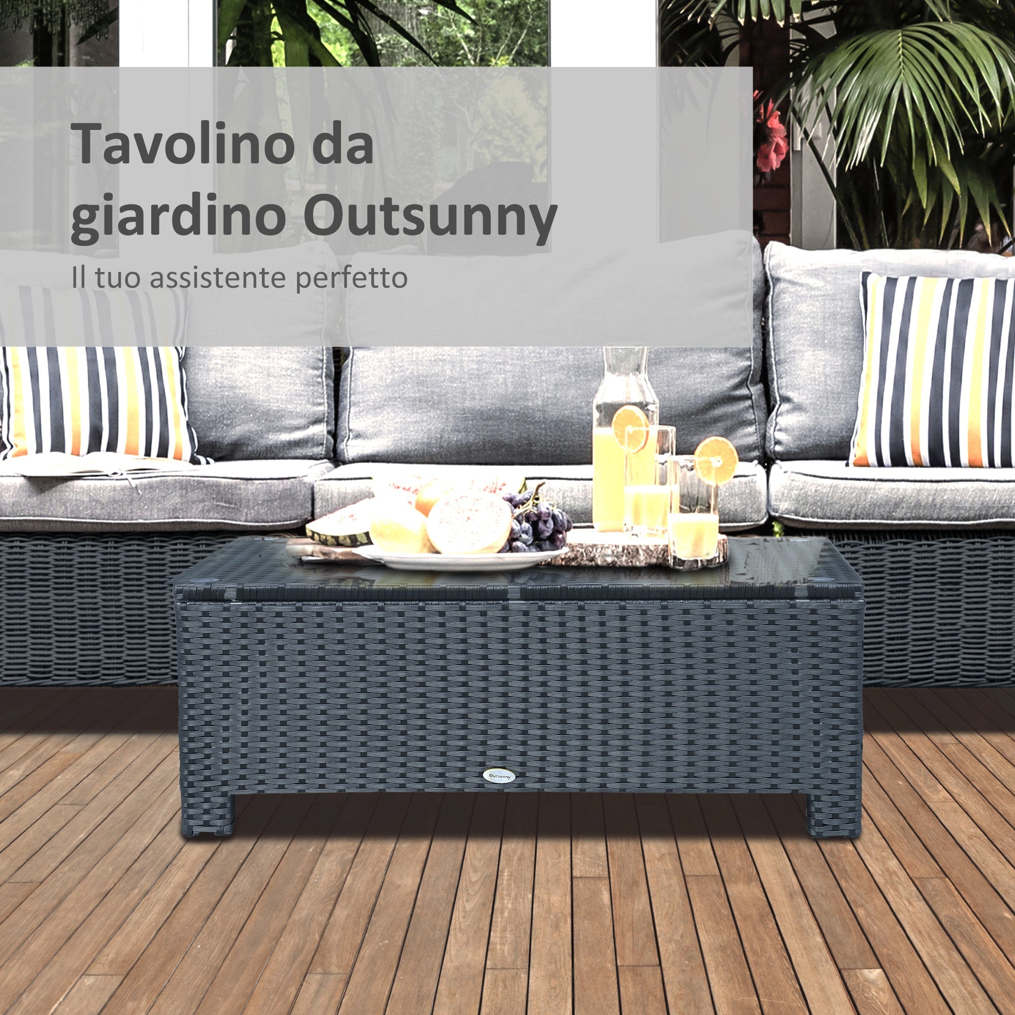 Tavolino Basso da Giardino 85x50x39 cm in Rattan PE Nero