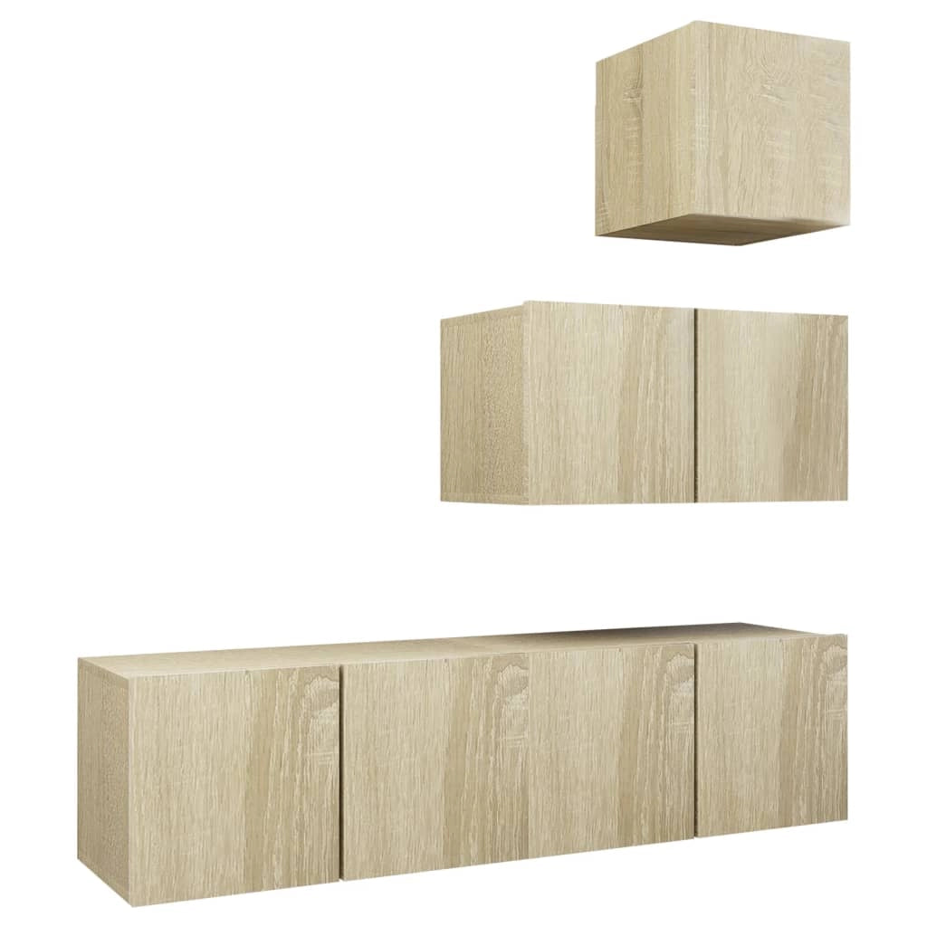 Set di mobili da 4 pezzi tra cui armadio credenza mobile porta TV set per soggiorno/camera da letto legno ingegnerizzato rovere Sonoma marrone 02_0024829