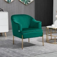Poltrona da Camera da Letto in Tessuto Effetto Velluto con Gambe in Acciaio, 62x69x75 cm, Verde