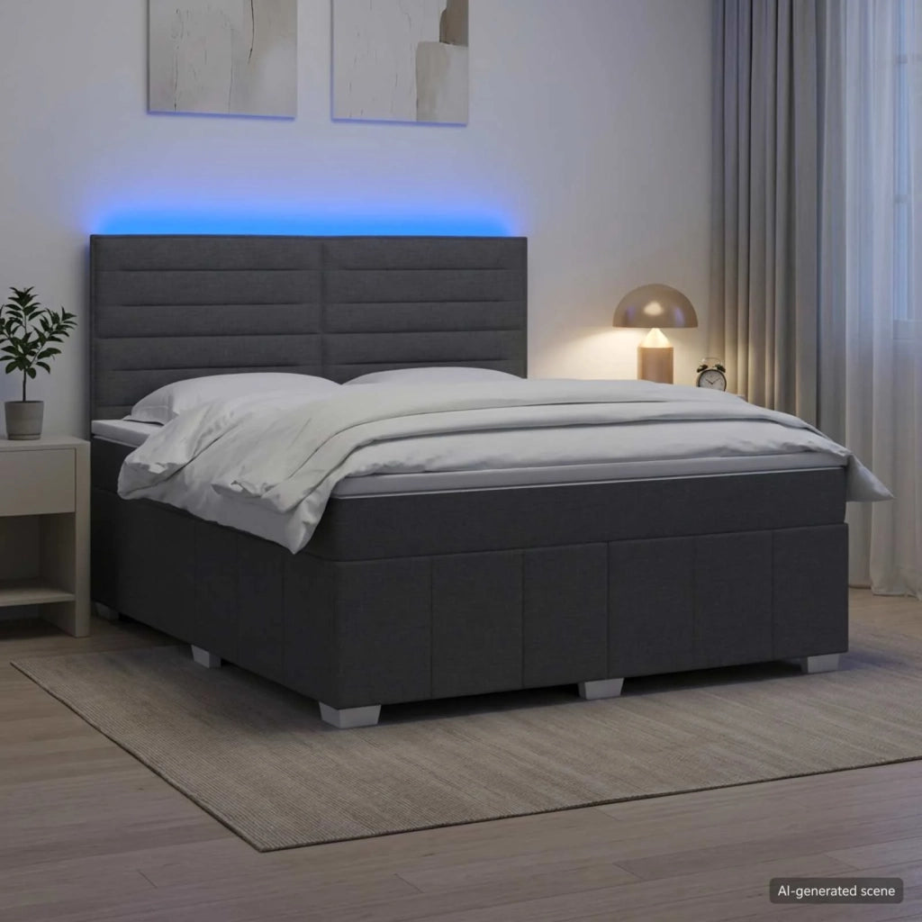 Letto Box Spring LED con Materasso Grigio Scuro 140 x 200 cm 3455613